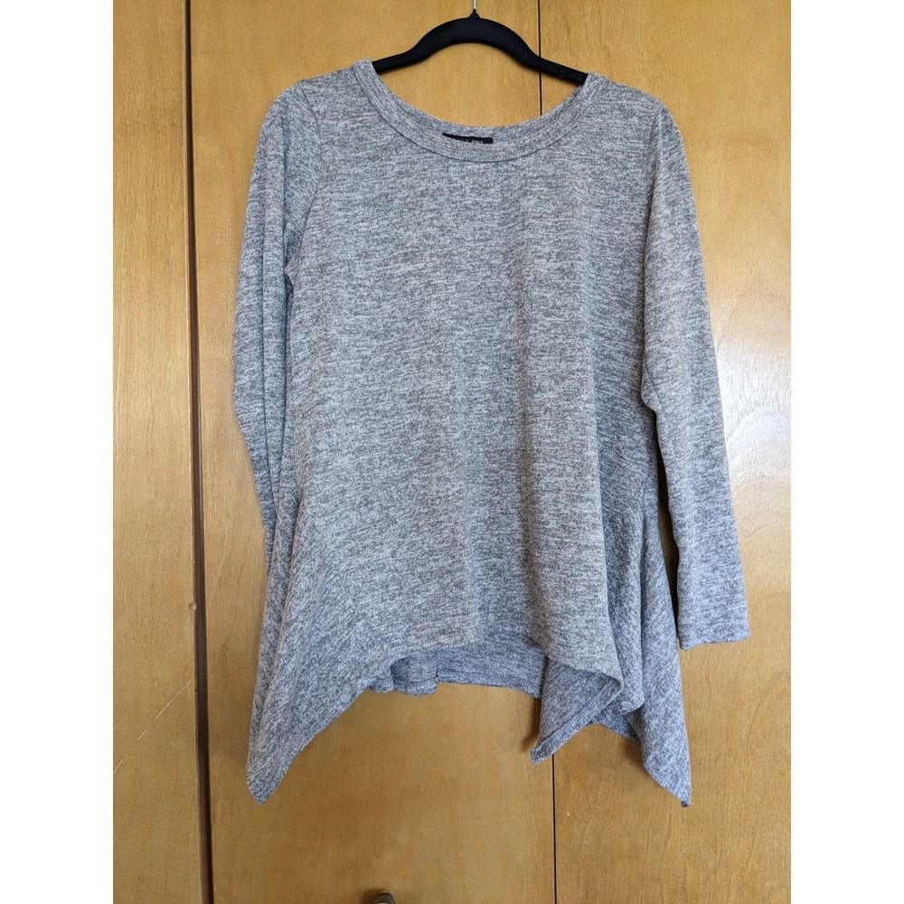 Jennie & Marlis Womens Large Grey Heathered Handkerchief Hem Long Sleeve Top
